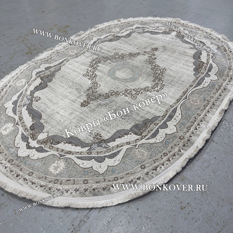 Ковер Турция Для Гостиной Дизайн 90 Серый с Голубым Овал